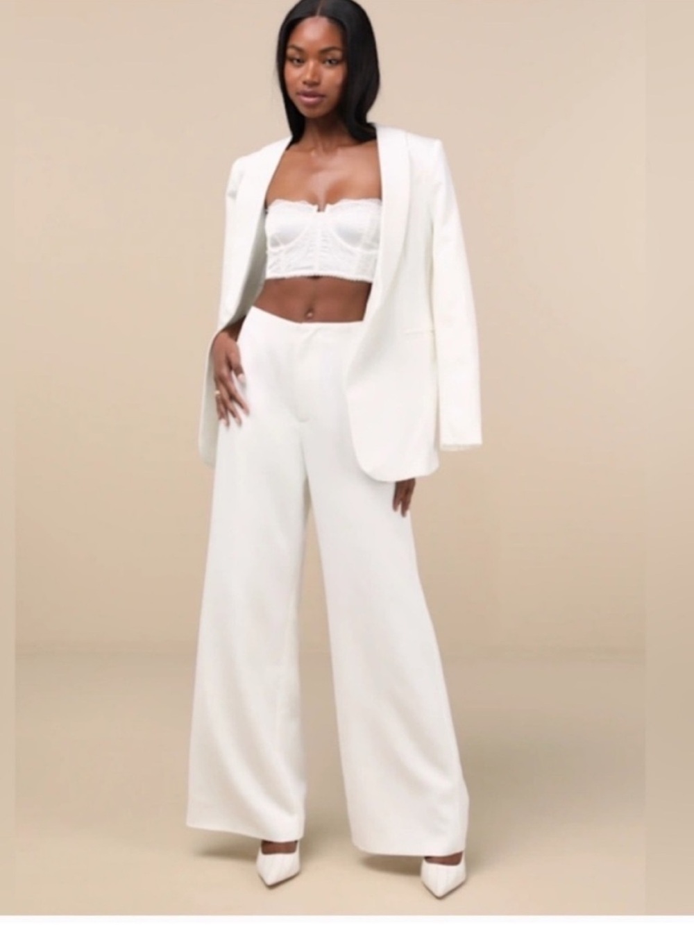 Elliatt Epitomize Ivory Wide Leg Pants High Rise Bridal Trousers NWT Large